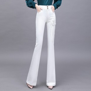高端白色裤子牛仔裤女2025年春季喇叭裤高腰显瘦女修身微喇裤长裤