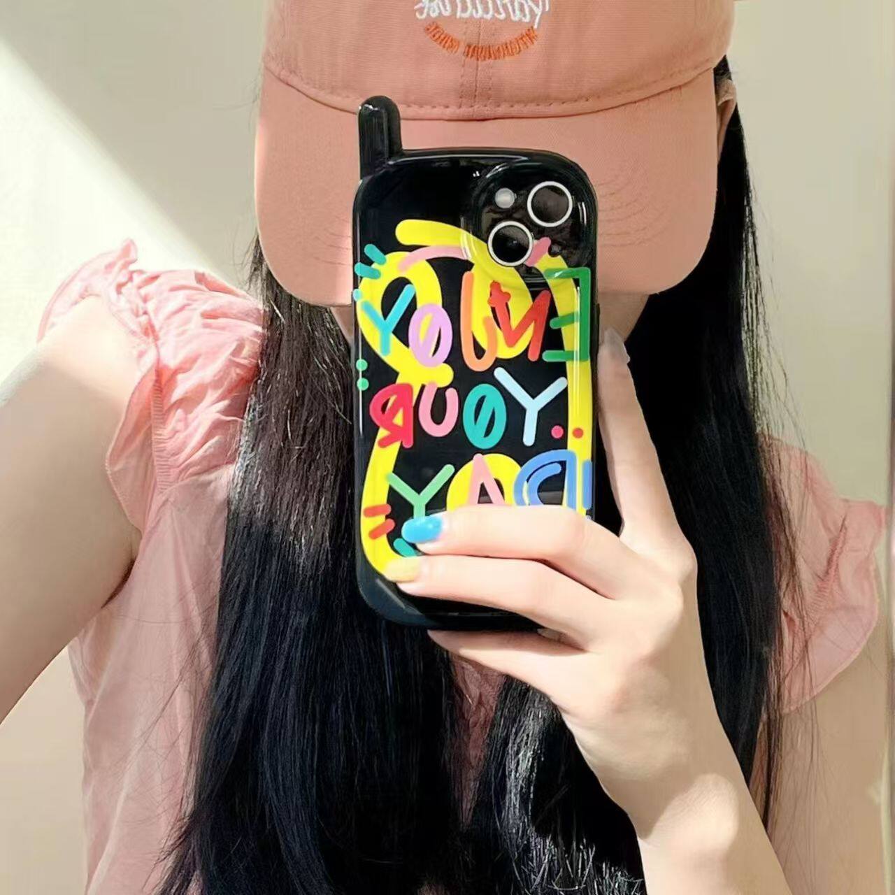 高颜值英文涂鸦iPhone17ProMax大哥大手机壳11/12卡通x/xr日韩16/15Pro创意7/8p全包13/14plus不撞款xs防摔套