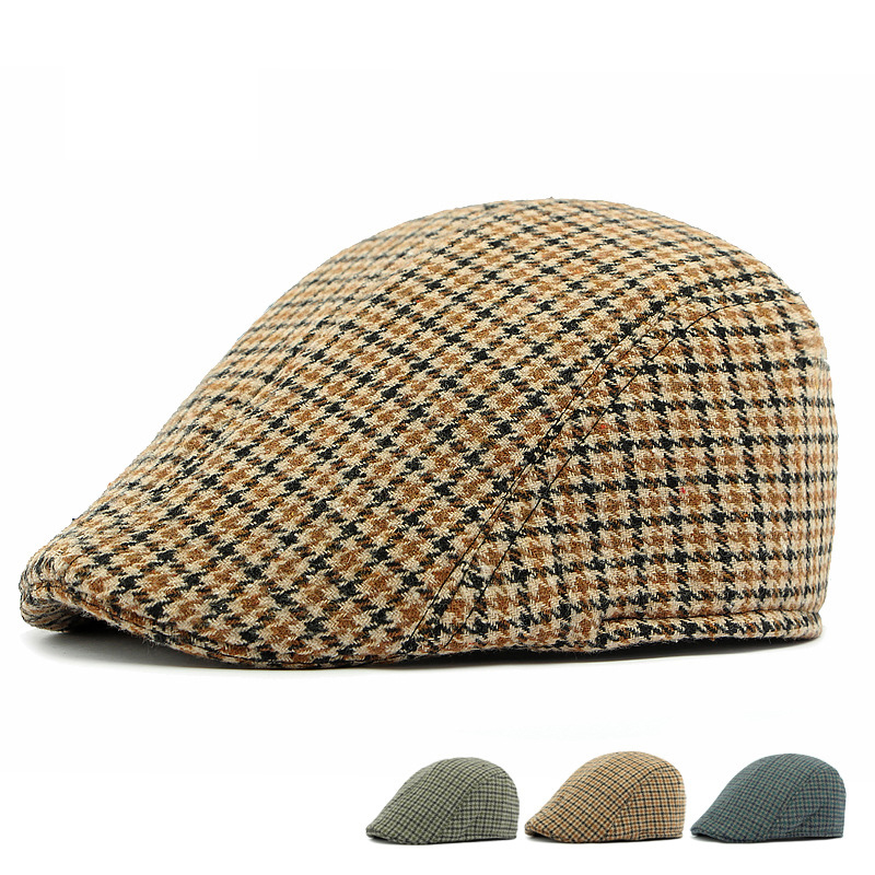 千鸟格纹帽子英伦风前进帽