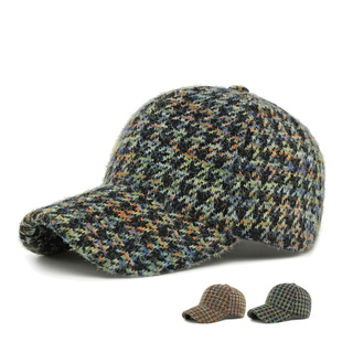 毛绒帽子硬顶棒球帽男女春秋新款时尚百搭千鸟格鸭舌帽户外运动帽