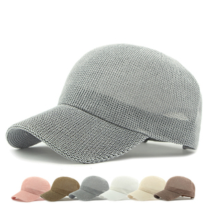 棒球帽薄款 全网眼帽子女士夏季 透气纯色针织镂空鸭舌帽中老年帽子