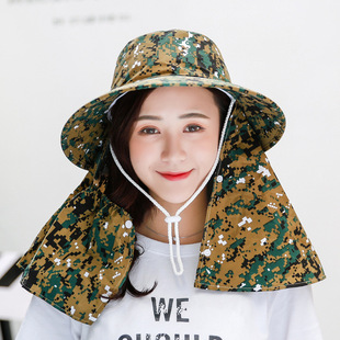太阳帽女夏采茶帽迷彩遮阳帽男户外登山帽钓鱼帽可折叠面罩渔夫帽