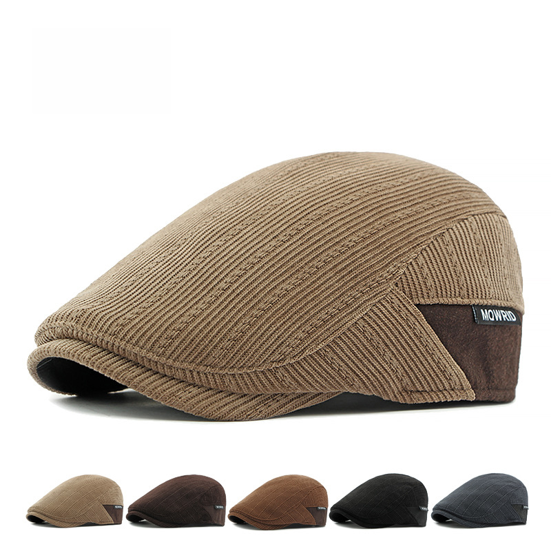 灯芯绒贝雷帽男女士秋冬新款加厚内里加绒鸭舌帽英伦复古前进帽子