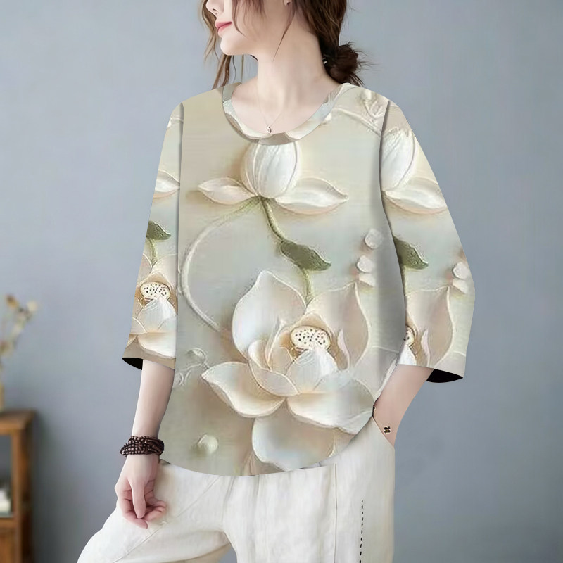 清仓捡漏~专柜撤回春夏七分袖T恤女百搭设计感别致减龄圆领上衣女