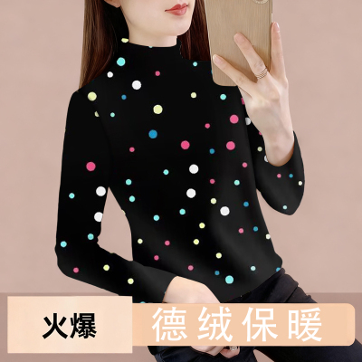 妈妈保暖双面德绒加厚印花中老年胖MM打底衫宽松大码女上衣可外穿