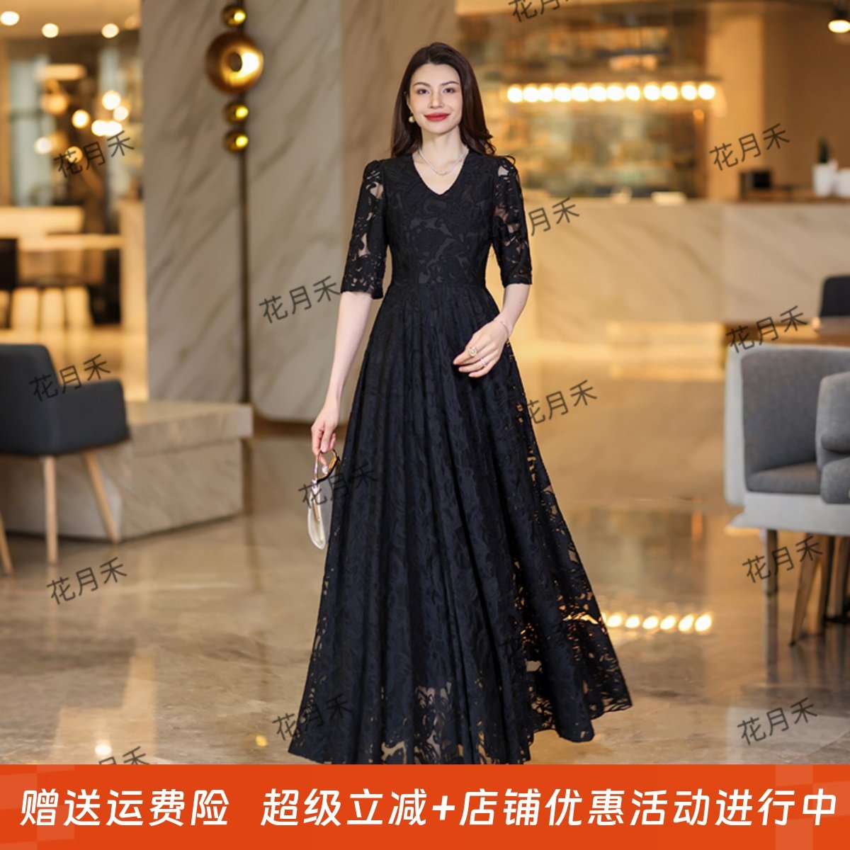 2025年春秋冬新款短袖剪花连衣裙收腰显瘦妈妈款小个子长裙雪纺裙,女装/女士精品,连衣裙,淘宝优惠券,粉丝福利购,淘宝优惠卷