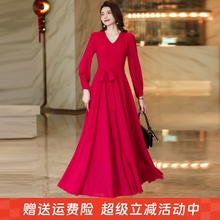2025春夏秋纯色大红色连衣裙收腰显瘦长裙妈妈款短款小个子沙滩裙