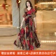 2025春秋冬长袖 印花V领连衣裙收腰显瘦长裙沙滩裙妈妈短款 小个子