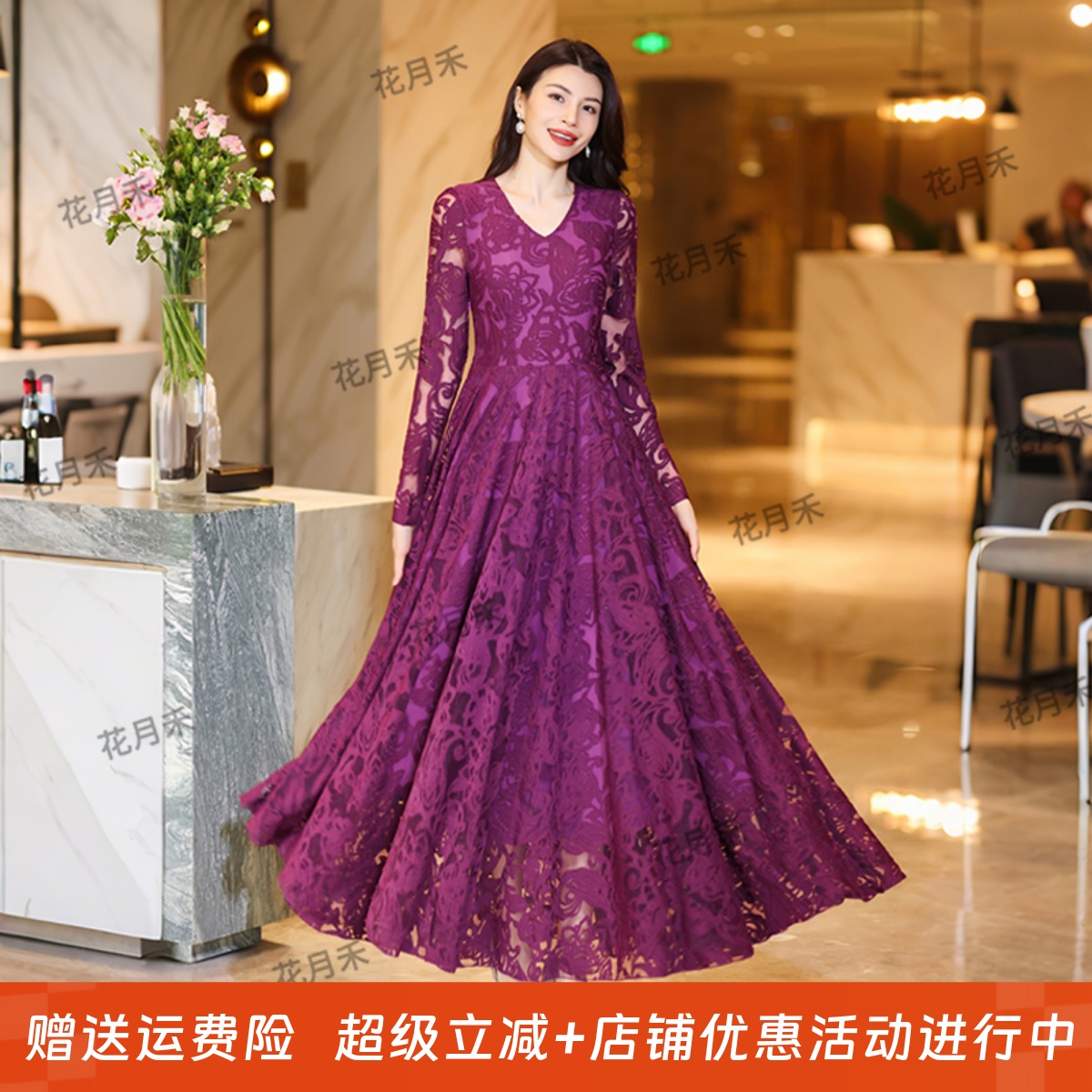 2025年新款春秋冬优雅气质大摆连衣裙旅游度假长裙雪纺裙沙滩裙子