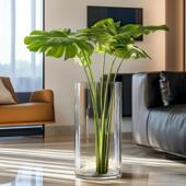 直筒款 龟背竹玻璃透明花瓶水养富贵竹插花客厅高档加厚欧式 经典