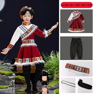 新款藏族表演舞蹈民族56个演出服儿童六一男女童服藏袍亲子服装