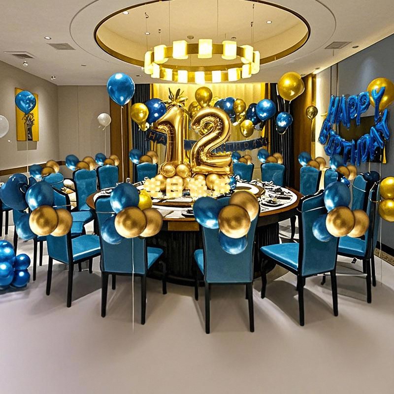酒店餐厅包厢男孩12岁成长礼气球场景布置宝宝周岁生日装饰背景墙