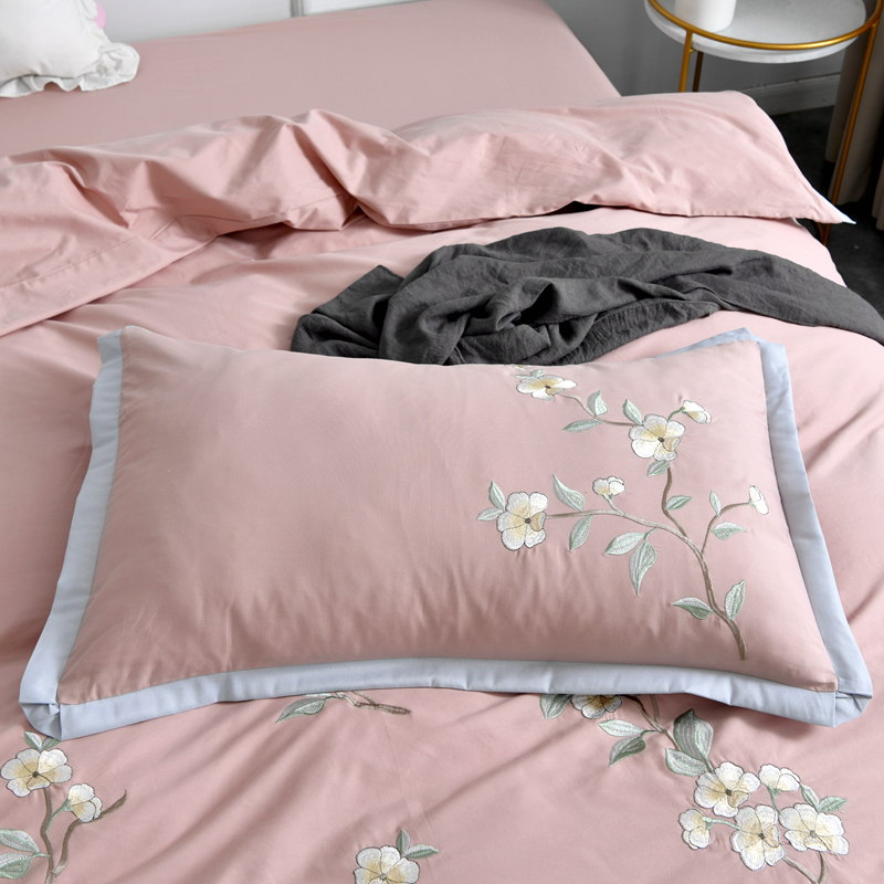 床单单件全棉绣花被单刺绣床单枕套三件套简约睡单双人床1.8m