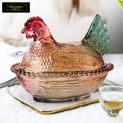 弗莱文茨水晶玻璃琉璃鸡储物罐水晶玻璃糖果罐琉璃糖缸糖罐零食罐