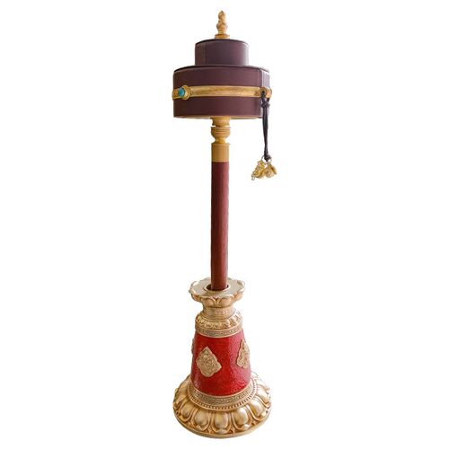 长柄学院双层手摇转轮转金筒座子B特大号家用摆件彩绘大号树脂底