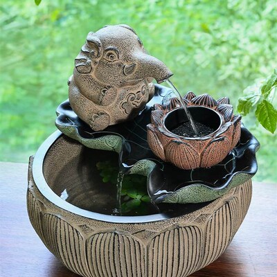 办公室装饰e大象吐水流水生财摆件循环水茶室布置鱼池茶桌水系景
