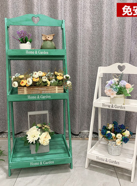 田园花架子阳g台装饰客厅落地式实木多肉绿萝置物架室内花盆多层