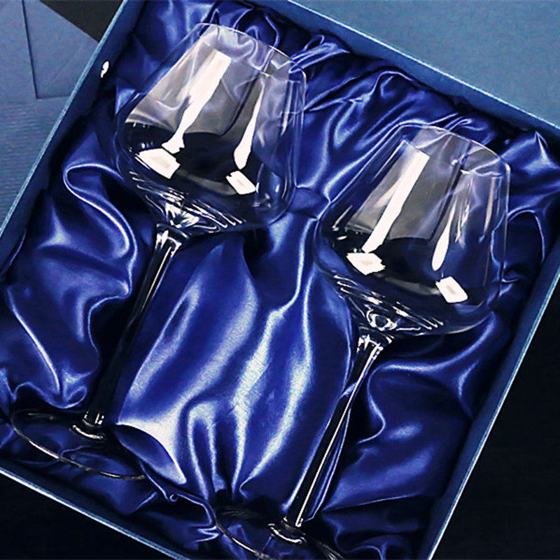 水晶勃艮第d红酒杯家用套装2个情侣高脚杯子结婚对杯礼盒装香槟杯