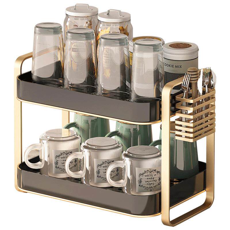 轻奢杯子b置物架双层茶杯托盘收纳放咖啡玻璃马克杯桌面沥水储物