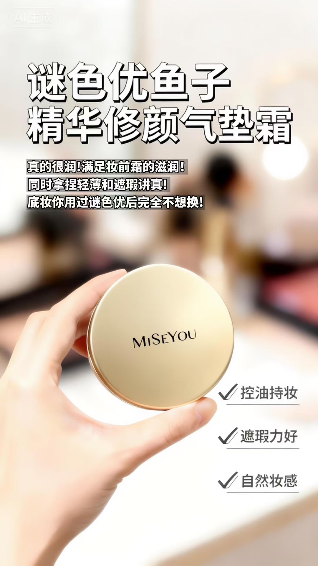谜色优新鱼子精华修颜气垫霜遮瑕保湿持久不脱不卡粉带替换芯正品