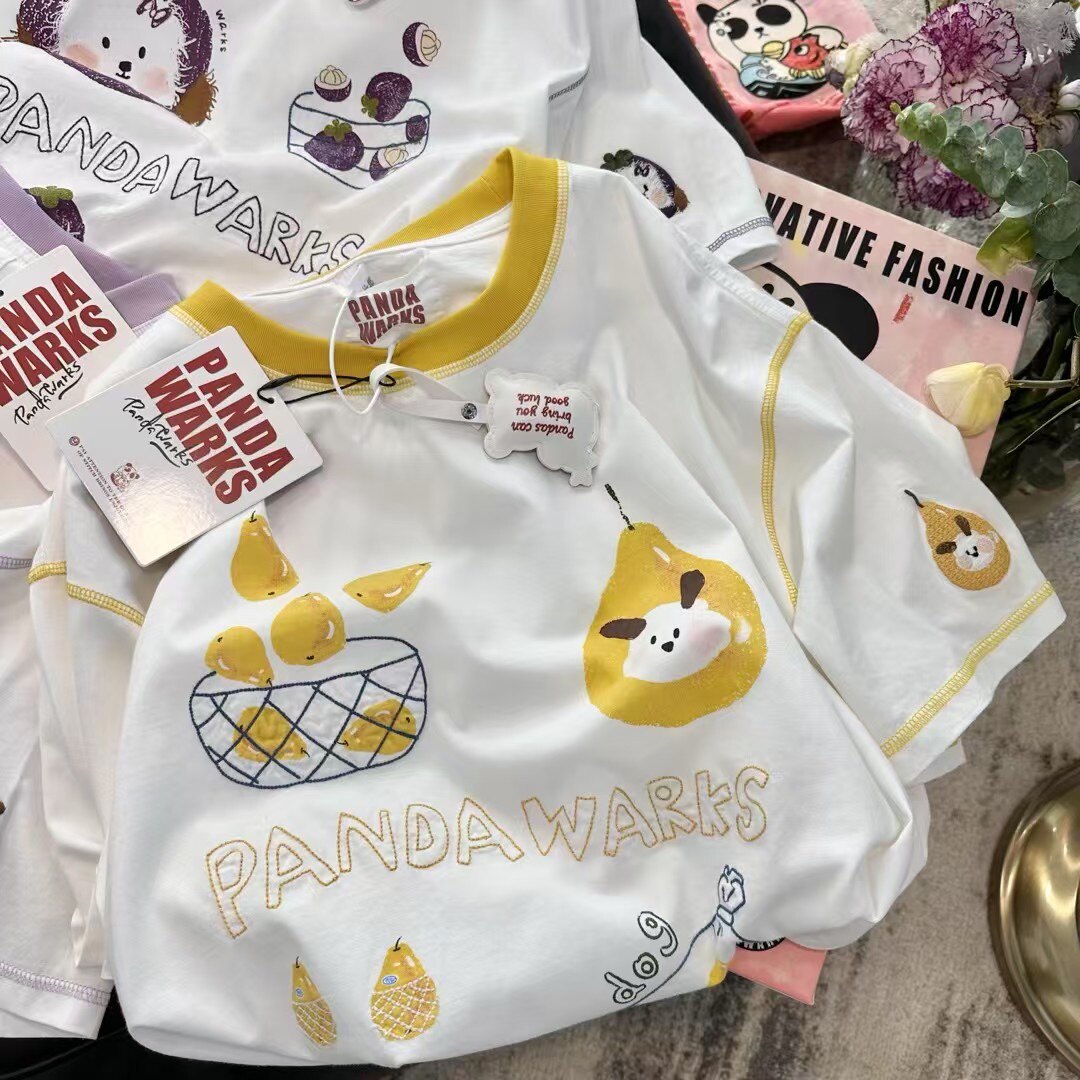 「冰爽多汁小水果」 Pandawarks简单小艺术感印花刺绣精美撞色T恤