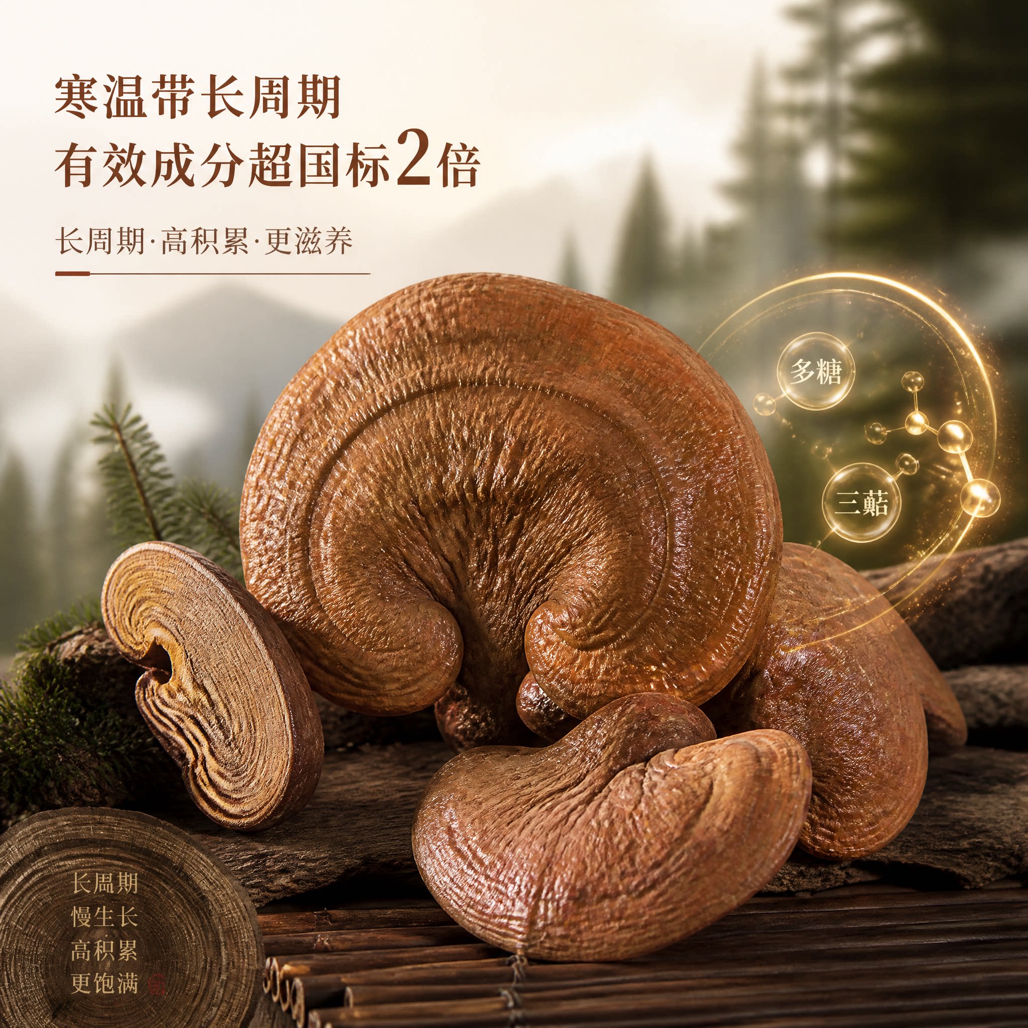 长白山整枝灵芝 东北平盖黄灵芝整枝灵芝