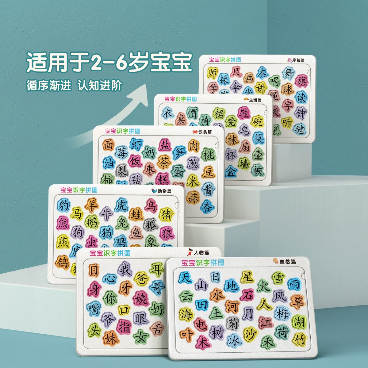 宝宝识字拼图3-6岁儿童认字板平图汉字卡片幼儿园早教益智玩XA67