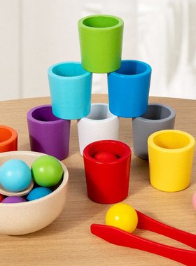 蒙氏早教十色分类杯颜色认知配对儿童专注力训练木制益智玩具CE01