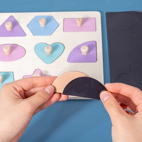 宝宝手抓蒙氏嵌板马卡龙磁性拼图形状认知配对板儿童智力开发CE98