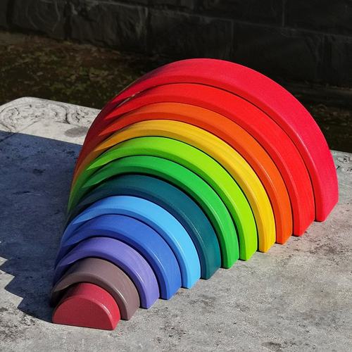 幼儿童早教彩虹大号堆堆乐积木拼搭12片拱形益智宝宝堆塔木制CE85