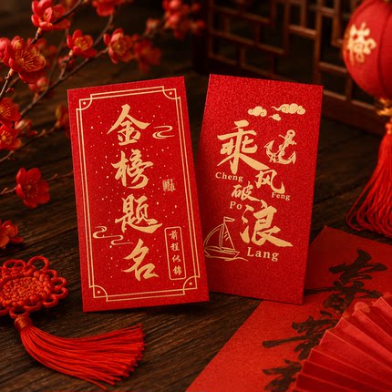 金榜题名乘风破浪红包袋红色利是封新年祝福烫金工艺春节红包