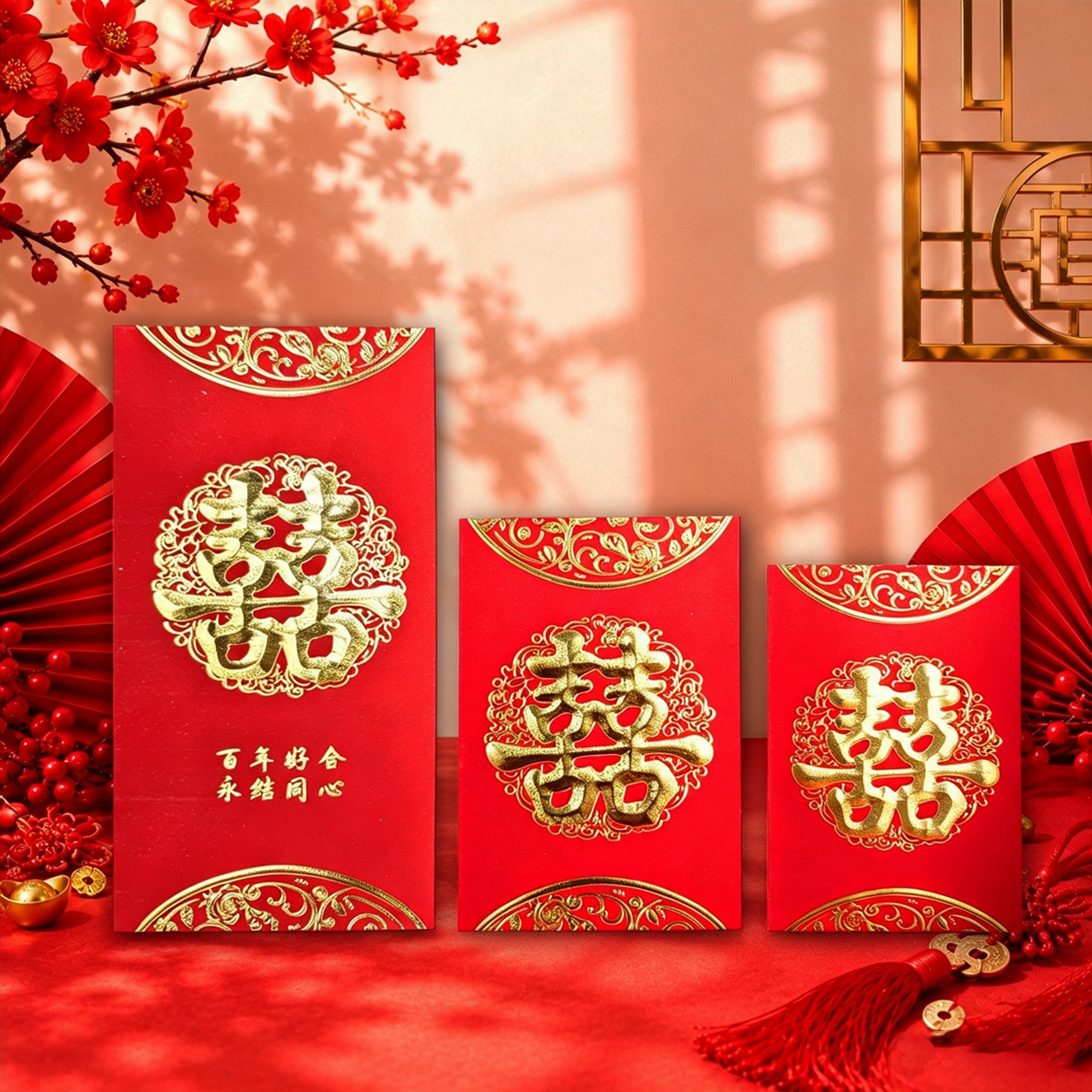 中国风浮雕烫金喜字利是封