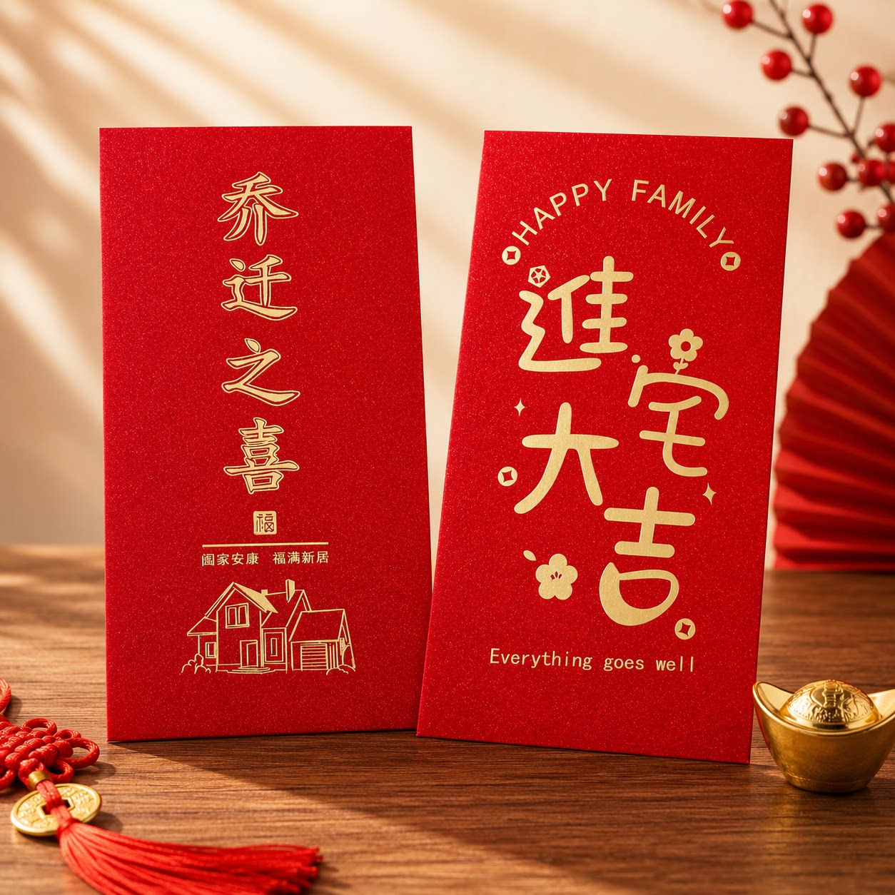 乔迁之喜红包袋烫金利是封硬纸加厚百元千元祝福通用中式复古