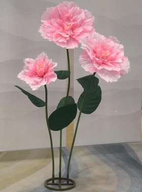 新款婚庆网纱牡丹花红色绢布花舞台手工大花婚礼室外装饰橱窗摆件