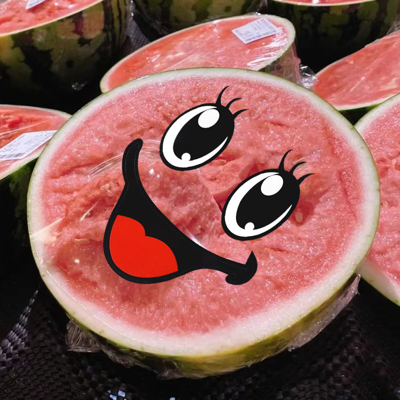 创意西瓜笑脸标签贴水果店超市通用搞笑吃瓜表情打包盒图案不干胶