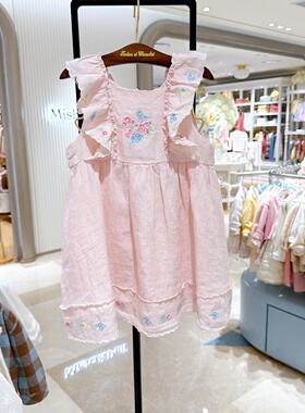 chocolat巧克力韩国童装代购26夏女童刺绣木耳花边吊带连衣裙纯棉