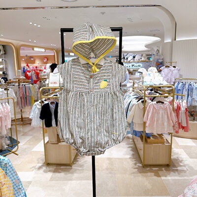 absorba爱之宝韩国代购26夏季男宝舒适条纹带帽连体衣三角哈衣