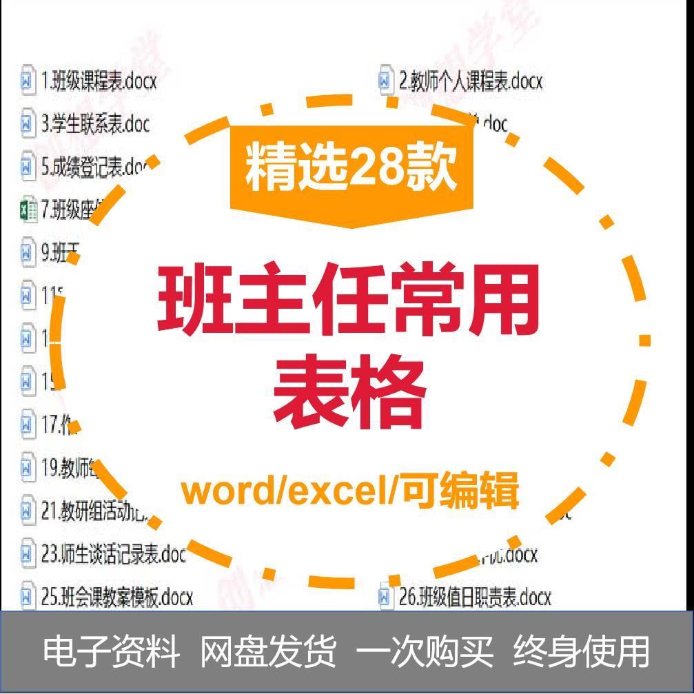 。班主任常用表格座位表值日表作业检查表家访表家校联系学生情况