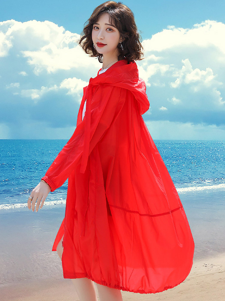 防晒衣女长袖风衣外套中长款2022新款韩版百搭透气夏季薄款防晒服