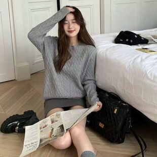 诗之韵韩系新款针织打底衫女纯色显瘦内搭洋气麻花毛衣上衣女