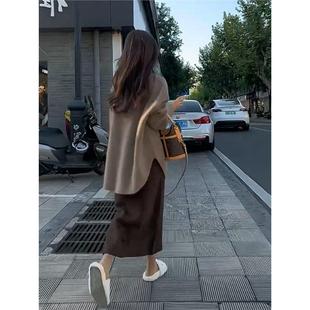 5805新款气质名媛慵懒宽松韩剧穿搭内搭浣熊绒毛衣两件套装女冬季