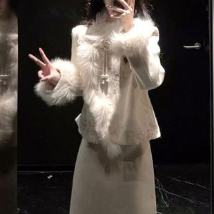 深冬装搭配一整套高级感新中式国风羽绒服毛毛外套半身裙两件套装