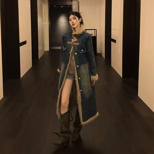 2025秋冬款 加厚休闲宽松显瘦 棉服棉衣外套女加棉牛仔大毛领中长款