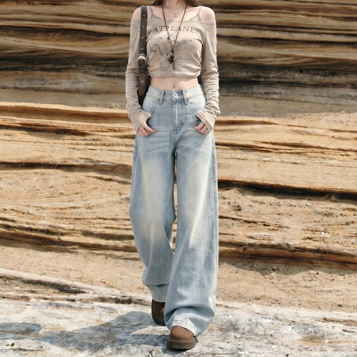 拉夏贝尔阔腿牛仔裤女2026新款夏