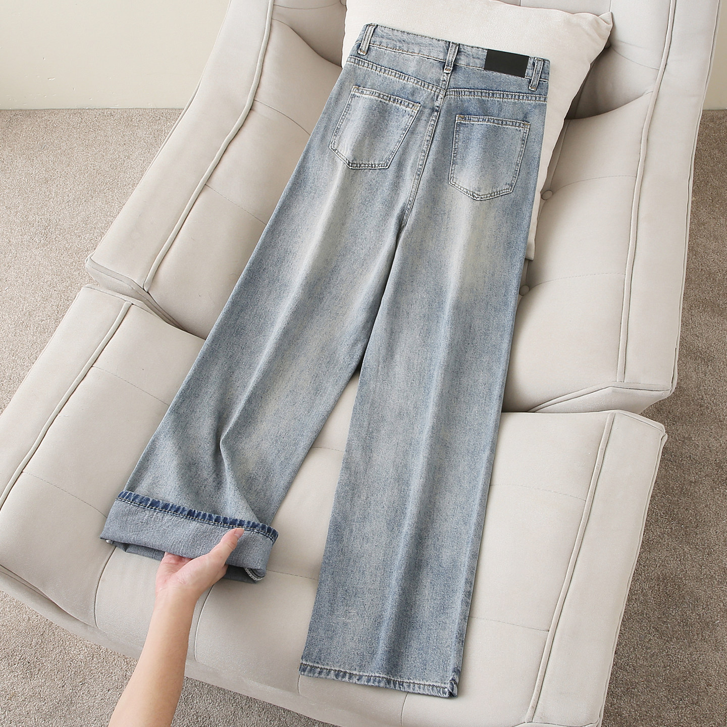 泥黄蓝高腰阔腿牛仔裤女2026春季新款宽松微胖小个子显瘦拖地裤子,女装/女士精品,牛仔裤,淘宝优惠券,粉丝福利购,淘宝优惠卷