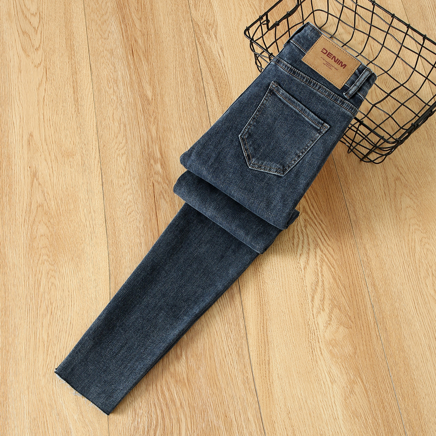 拉夏贝尔复古毛边铅笔牛仔裤女秋