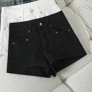 夏季 百搭显瘦休闲热裤 宽松牛仔阔腿短裤 拉夏贝尔辣妹黑色休闲女裤