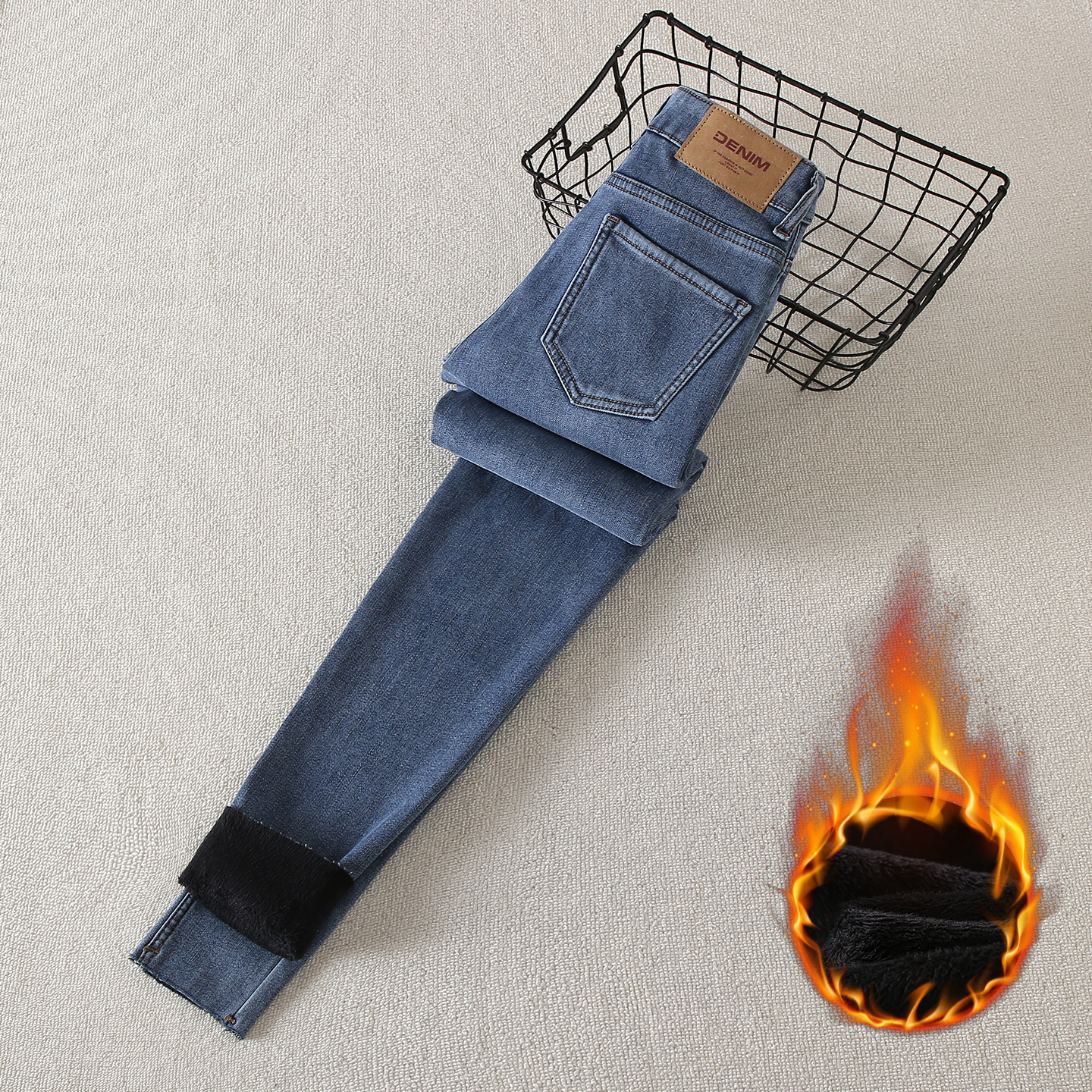 拉夏贝尔复古高腰显瘦牛仔裤女