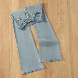 百搭喇叭裤 女2025高腰显瘦时尚 子 辣妹浅蓝微喇牛仔裤 拉夏贝尔新款