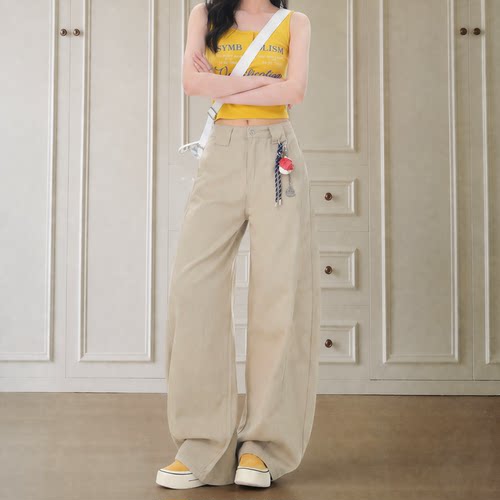 拉夏贝尔浅色阔腿裤牛仔裤女夏季